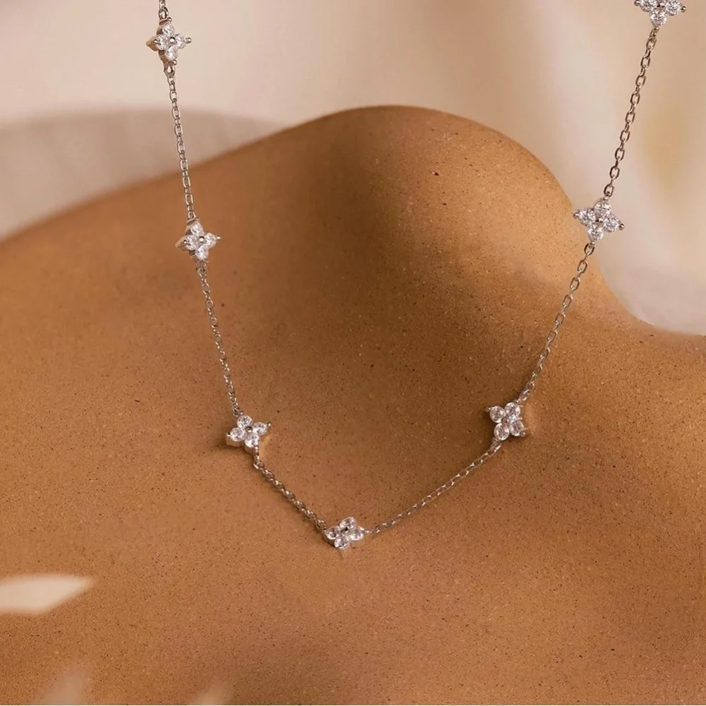 Solid Silver Swarovski Inspired Star Choker Necklace